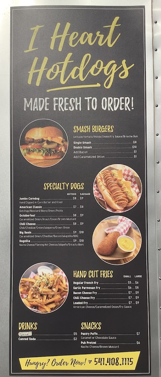 I Heart Hotdogs menu board