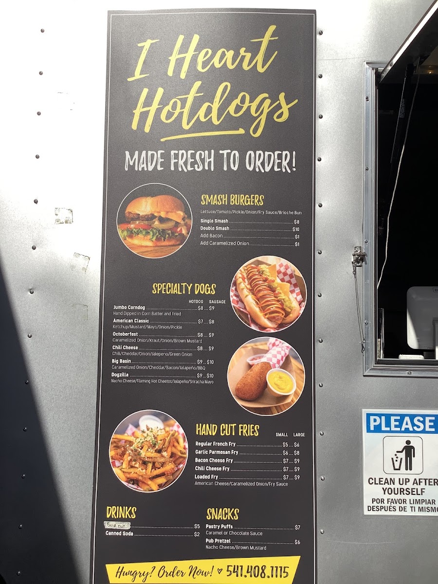 I Heart Hotdogs menu board