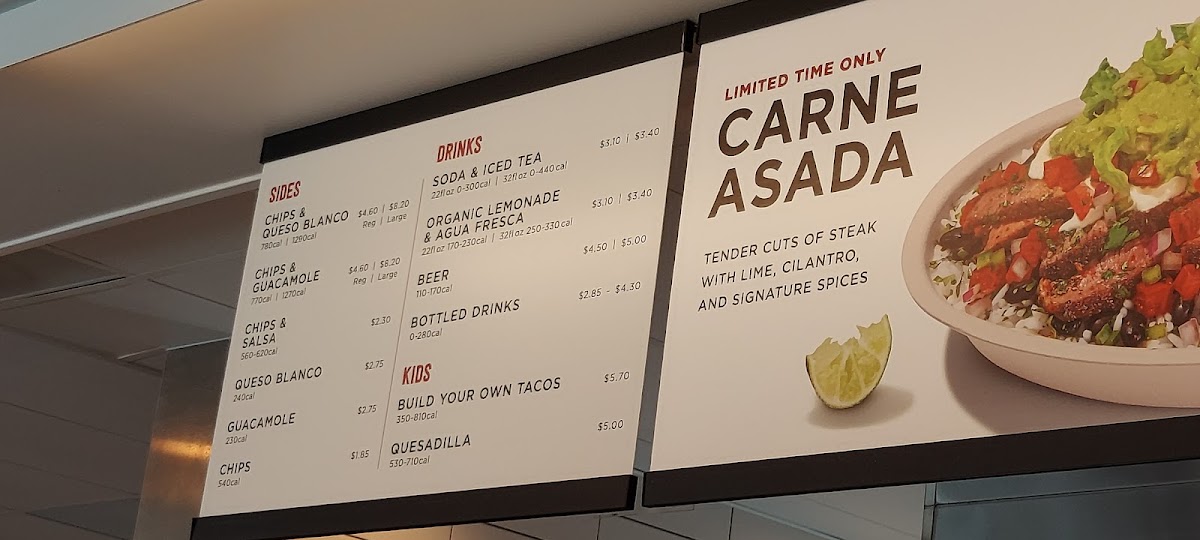 Chipotle Mexican Grill menu board