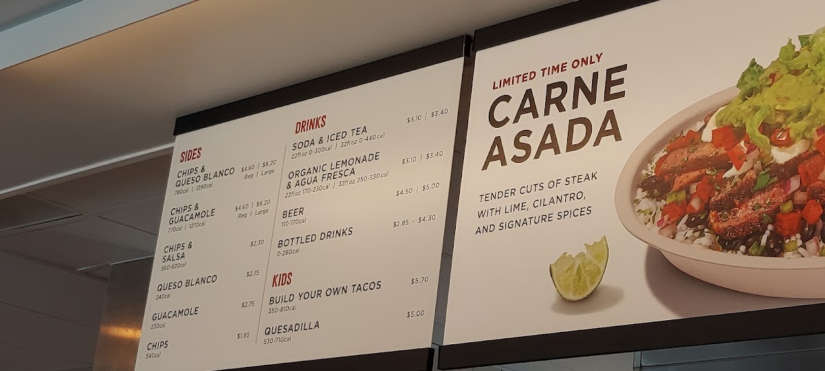 Chipotle Mexican Grill menu board