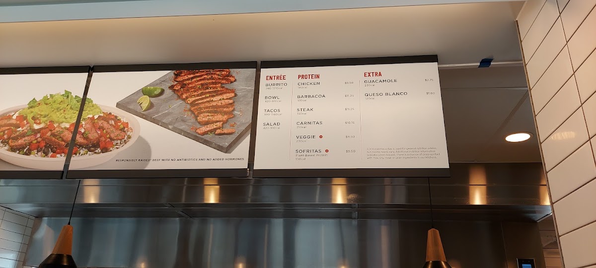 Chipotle Mexican Grill menu board