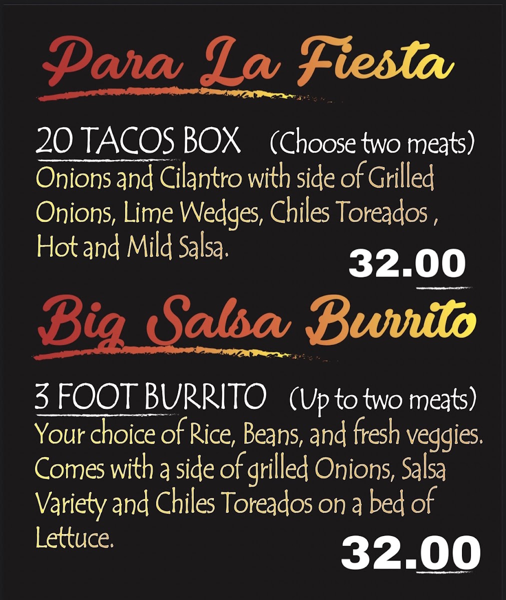 Mi Chavelita Mexican Grill menu board