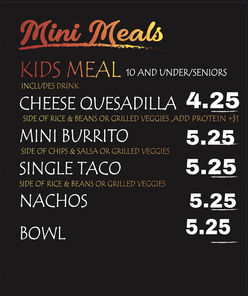 Mi Chavelita Mexican Grill menu board