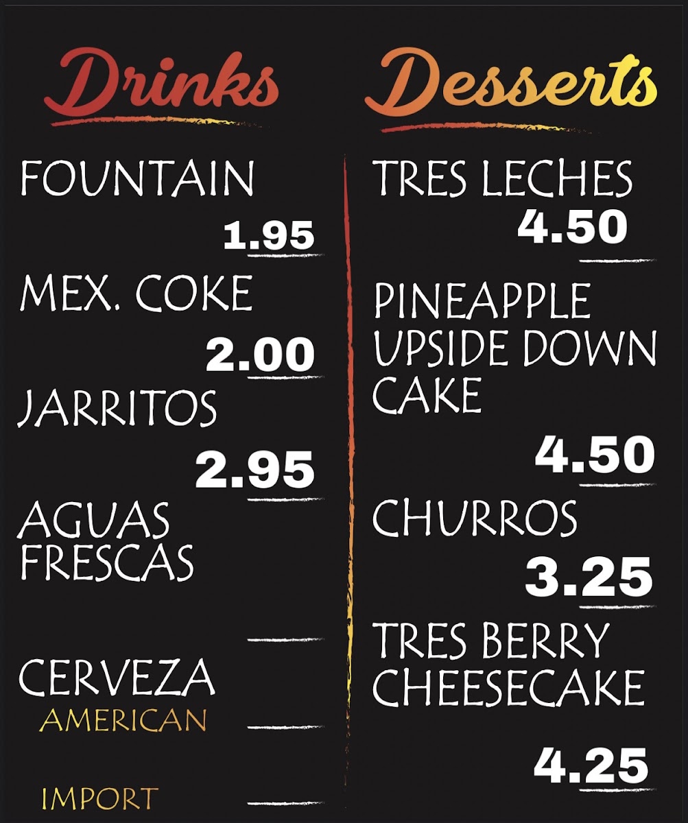 Mi Chavelita Mexican Grill menu board