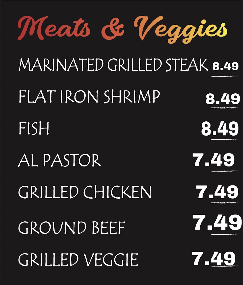 Mi Chavelita Mexican Grill menu board