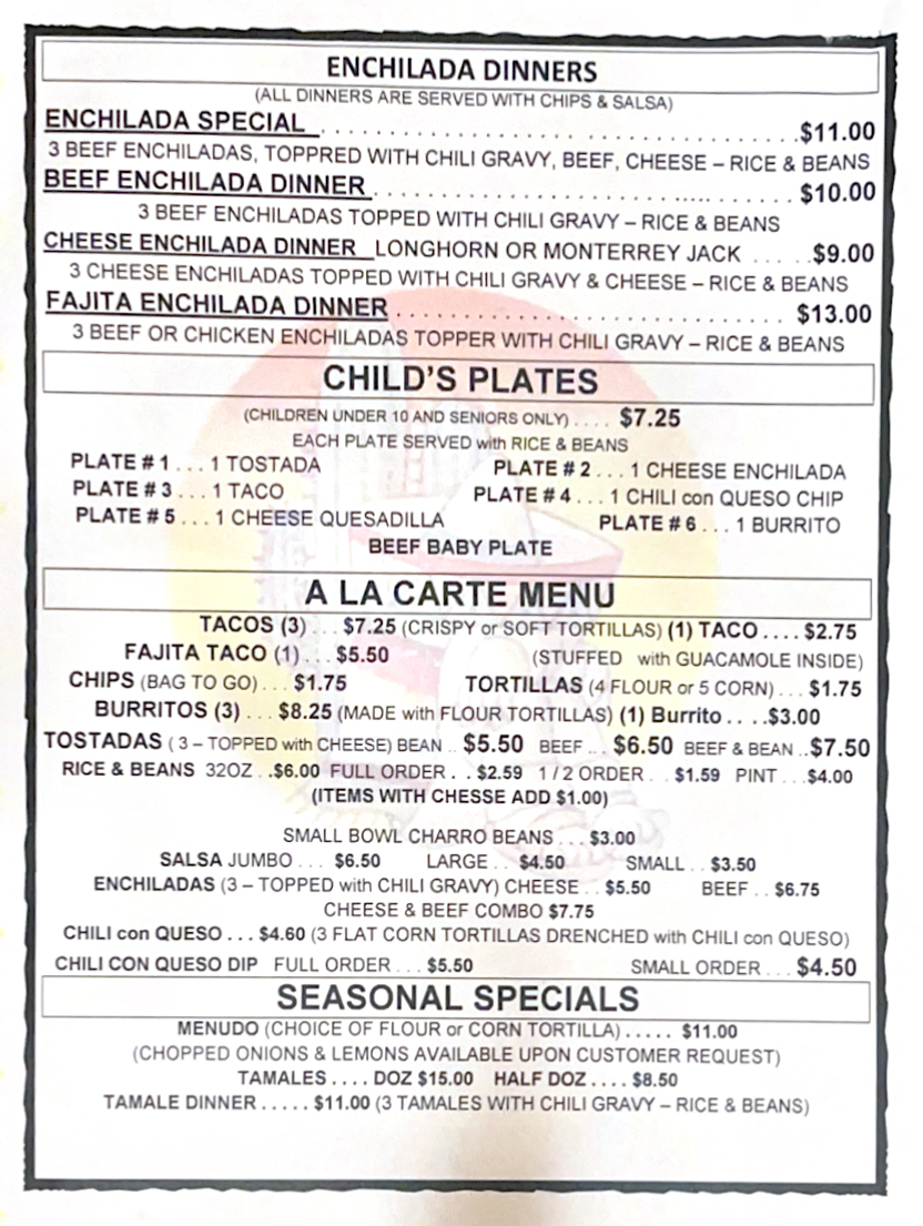 El Potosino menu board