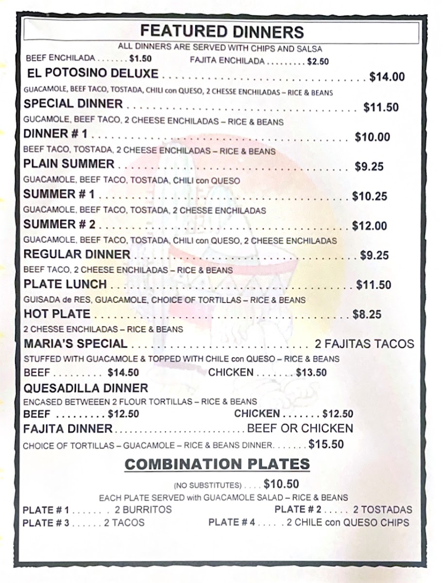 El Potosino menu board