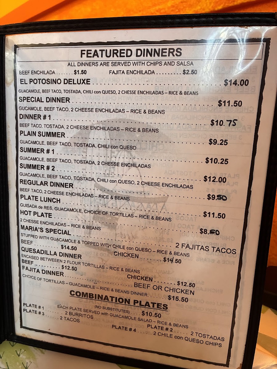 El Potosino menu board