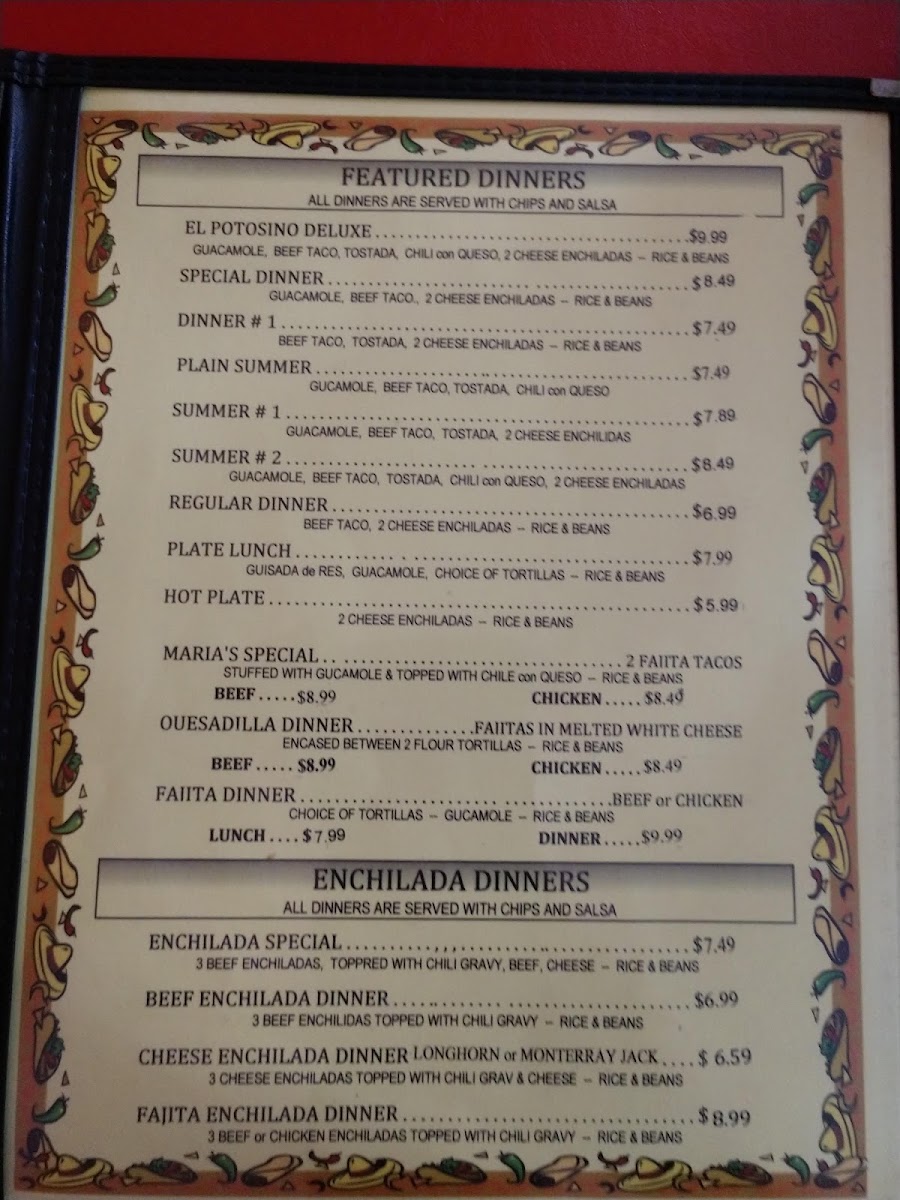 El Potosino menu board