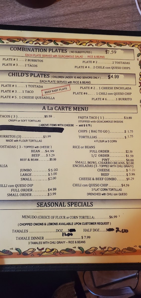 El Potosino menu board