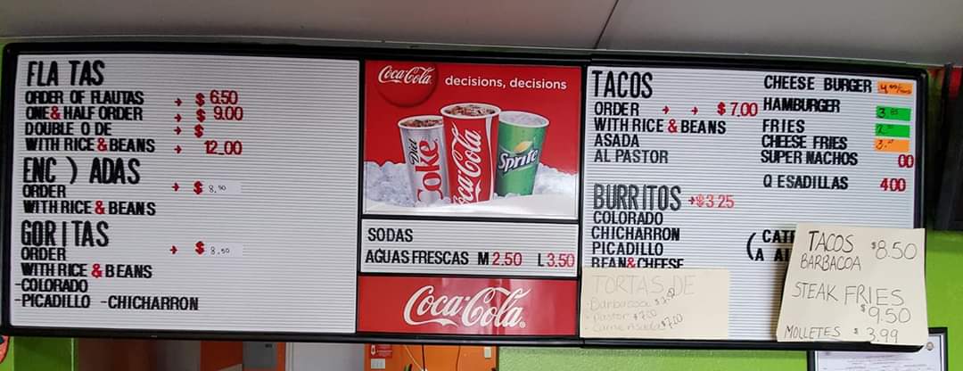 La Capilla Flautas Y Más menu board