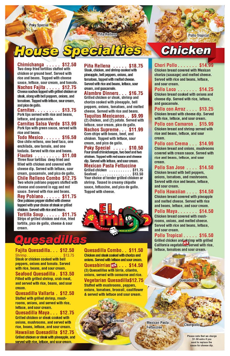 El Amigo Mexican Restaurant menu board