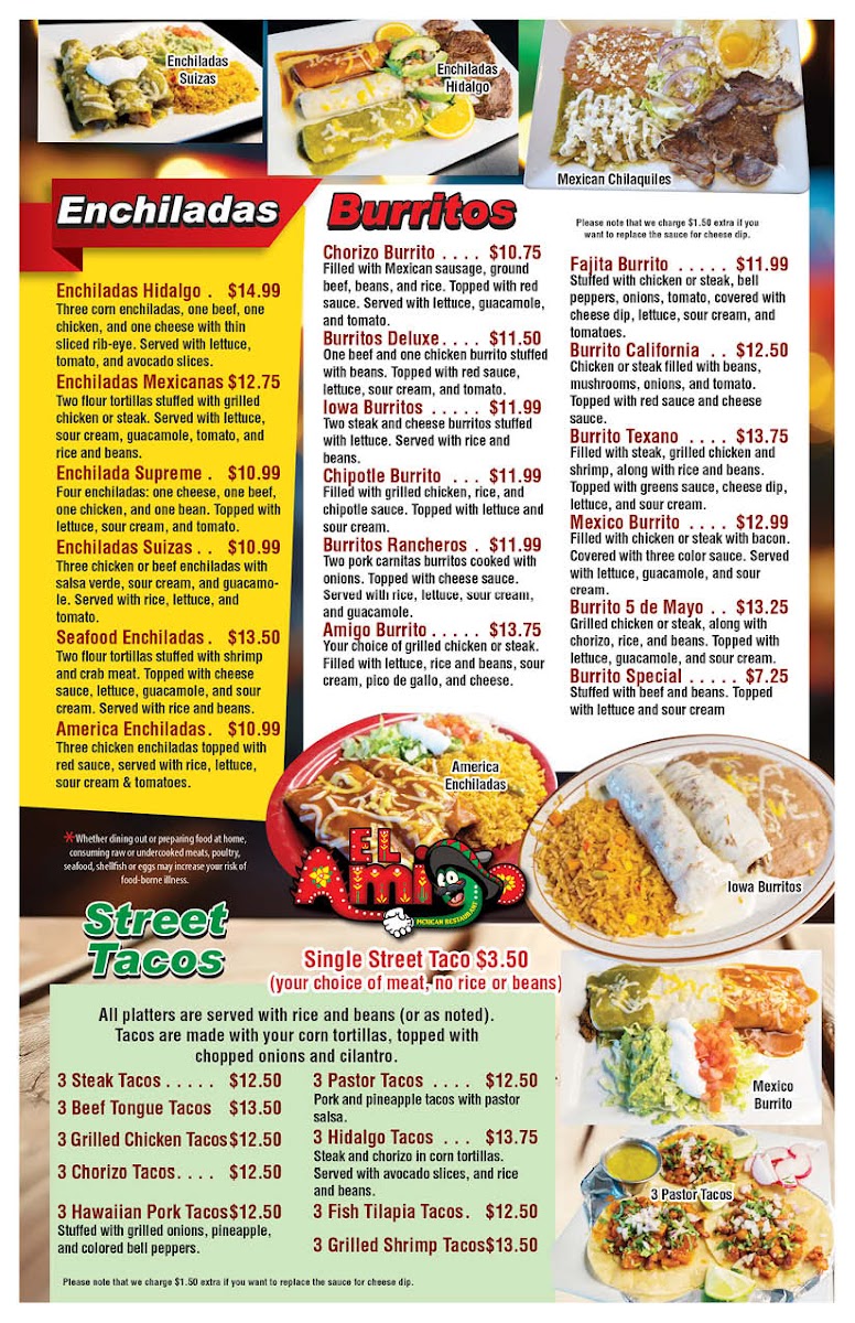 El Amigo Mexican Restaurant menu board