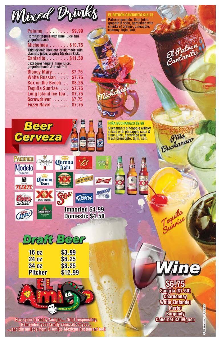 El Amigo Mexican Restaurant menu board