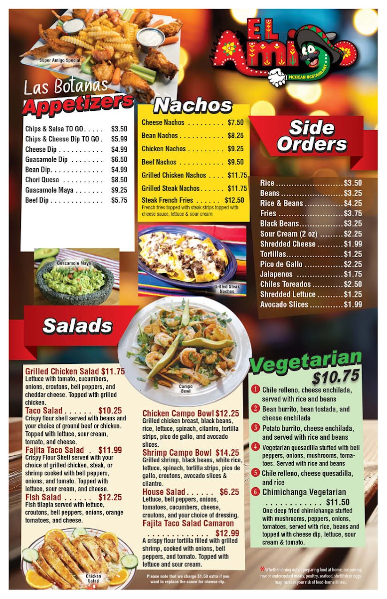 El Amigo Mexican Restaurant menu board