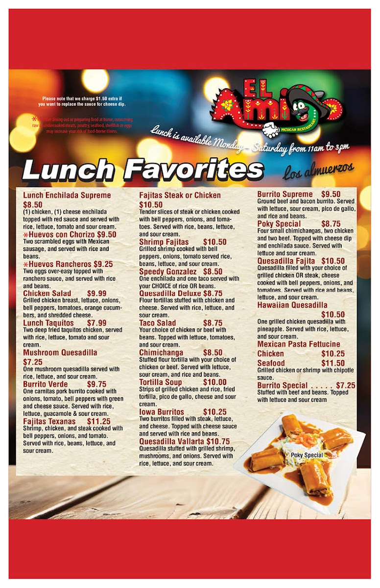 El Amigo Mexican Restaurant menu board
