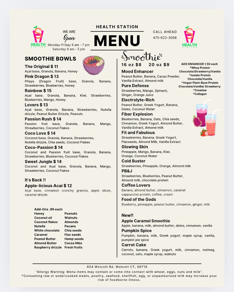 Health Station menu board