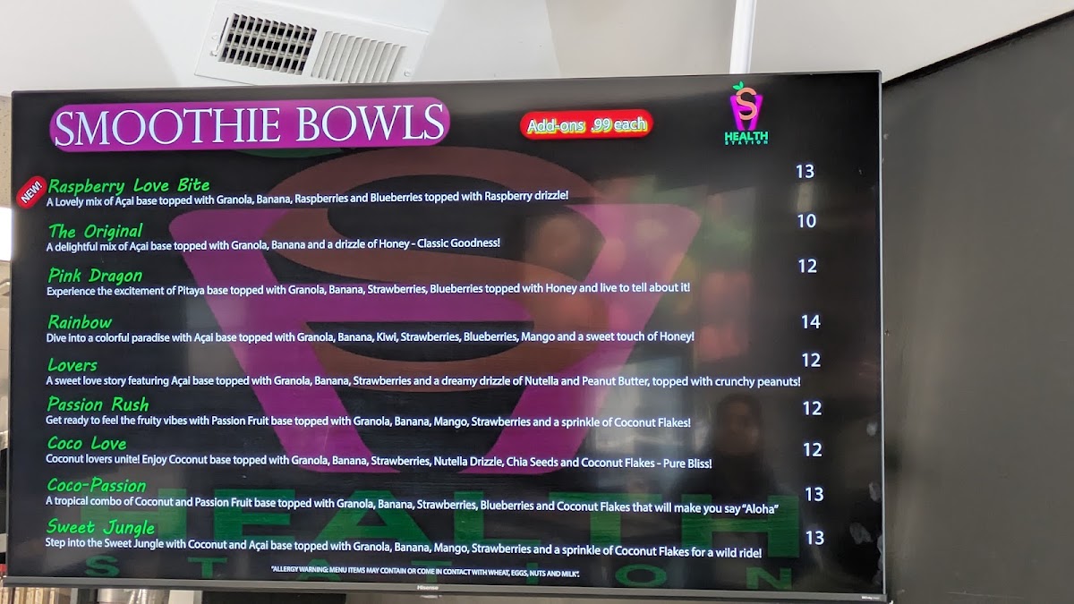 Health Station menu board