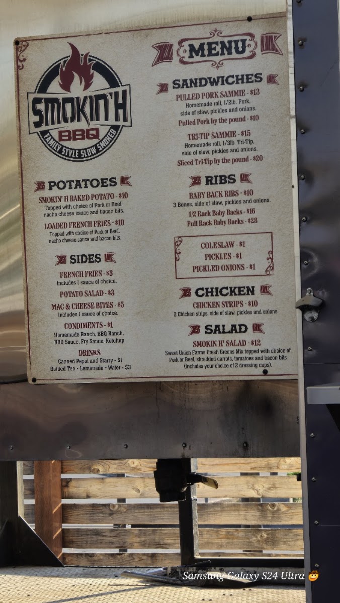 Smokin H BBQ menu board