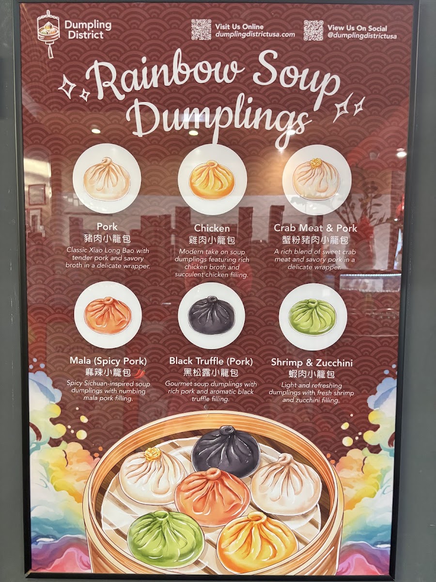 Dumpling District menu board