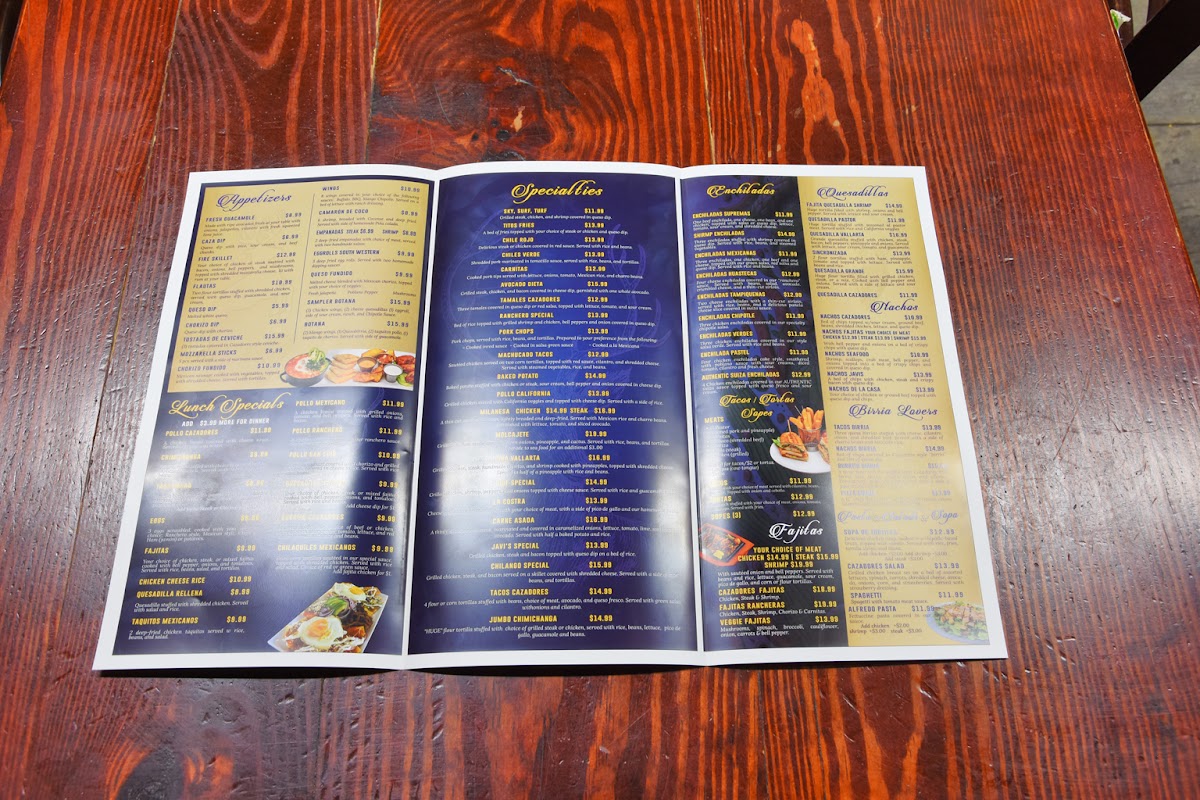 Cazadores Bar & Grill | Mexican menu board