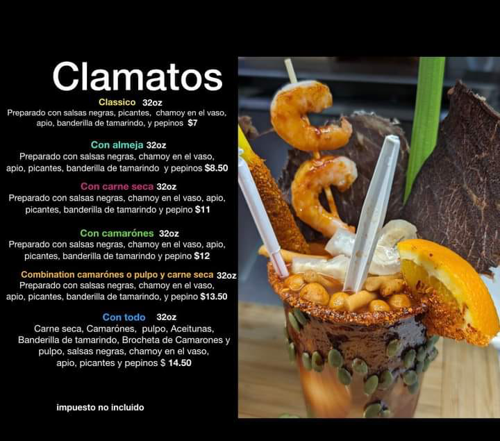 Mariscos y Garnachas La Chilanga (food truck) menu board