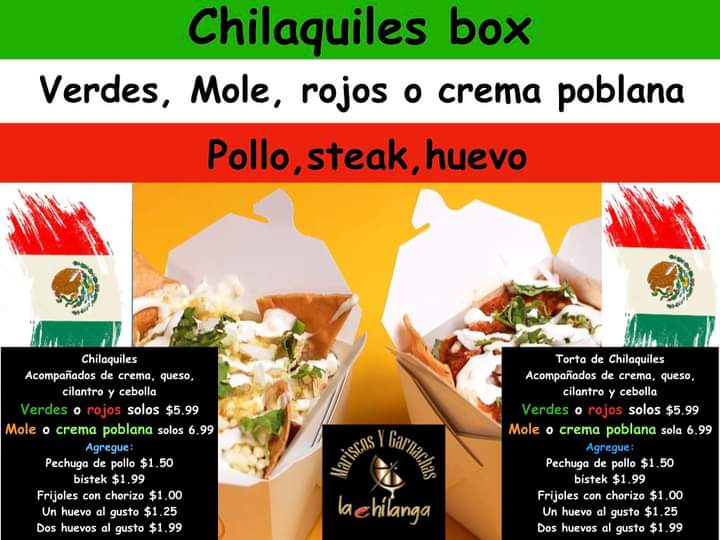 Mariscos y Garnachas La Chilanga (food truck) menu board
