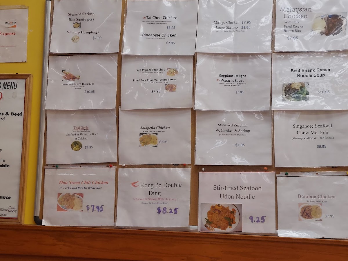 Chan's Peking Restaurant V menu board