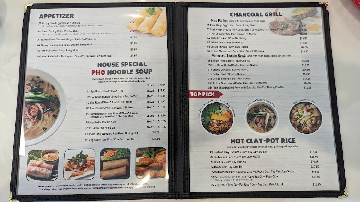 Pho And Grill menu board