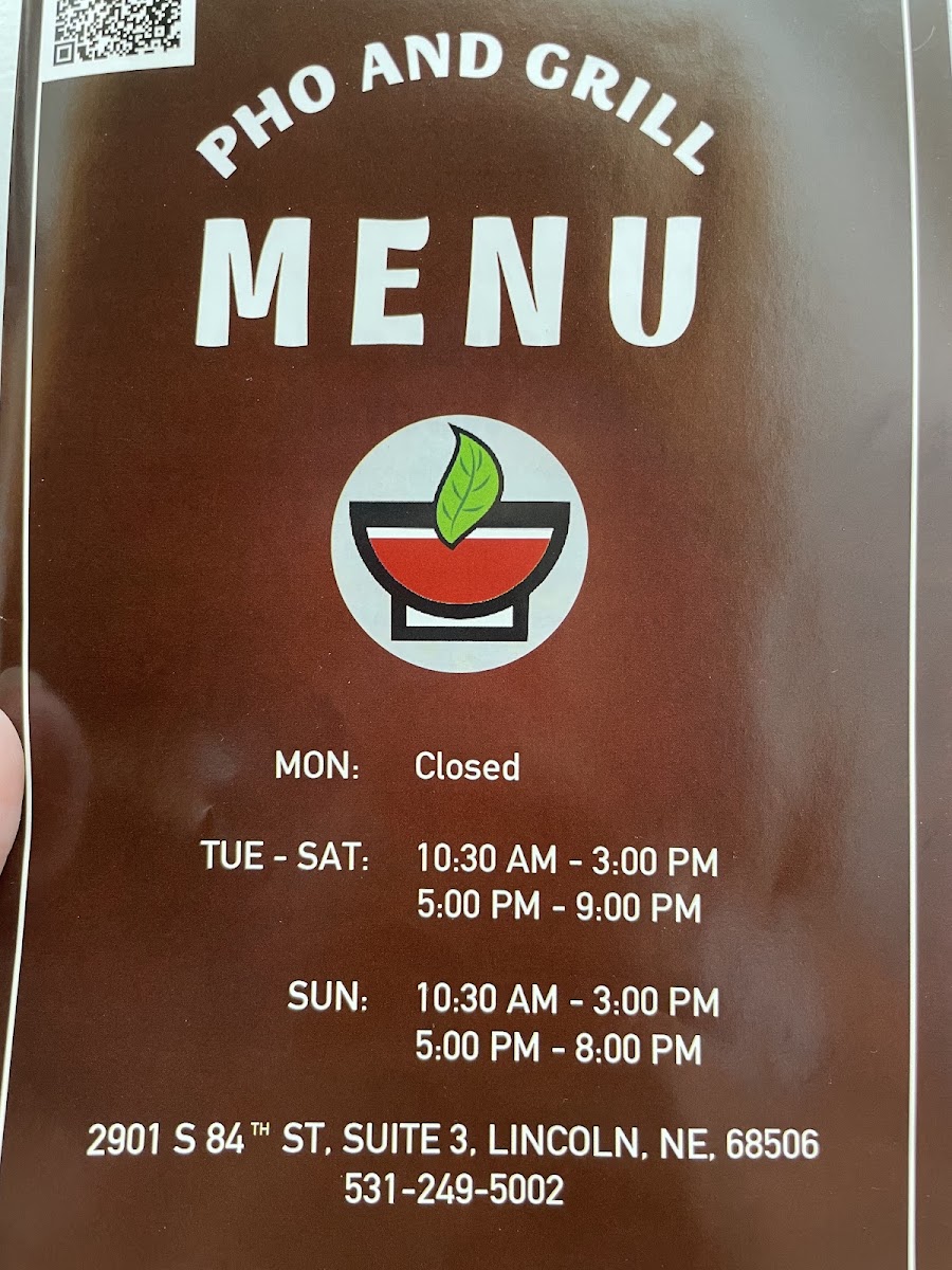 Pho And Grill menu board