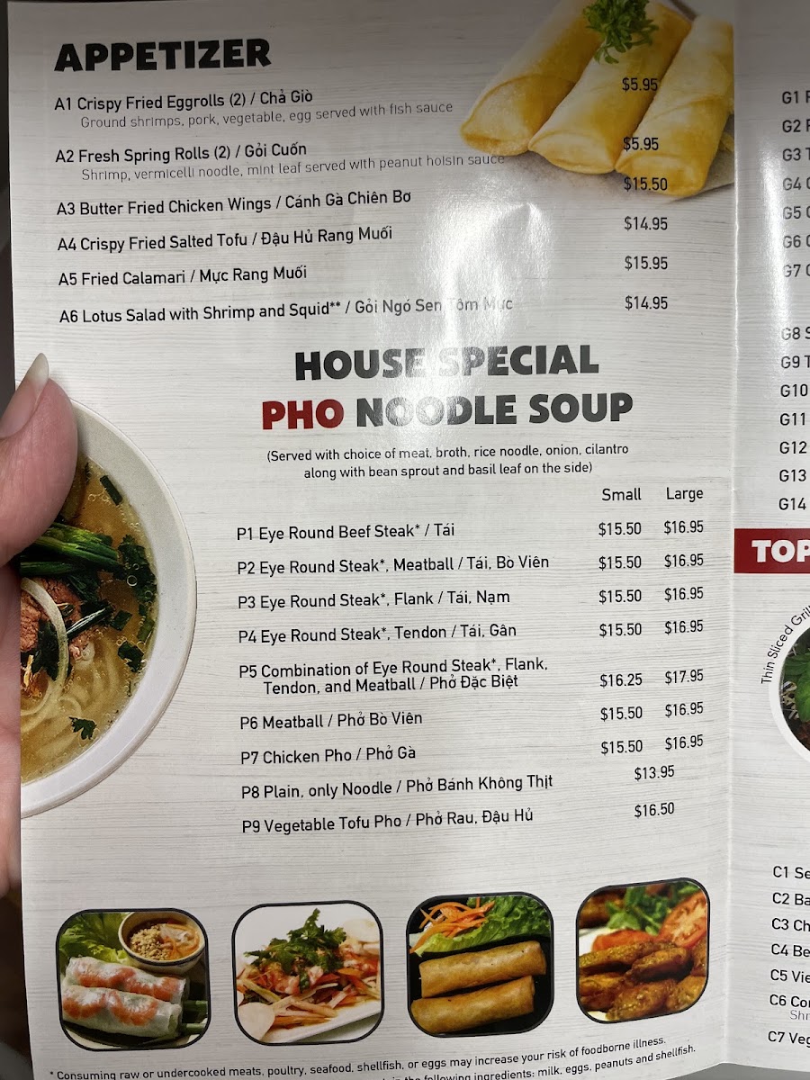 Pho And Grill menu board