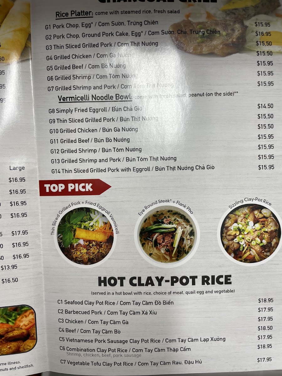 Pho And Grill menu board
