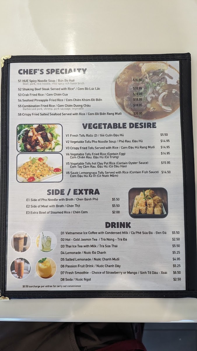 Pho And Grill menu board