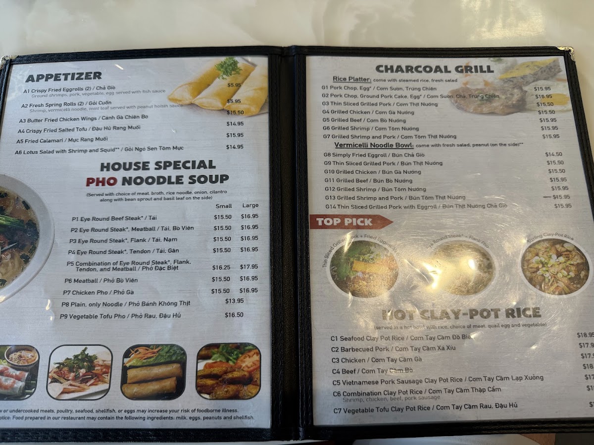 Pho And Grill menu board