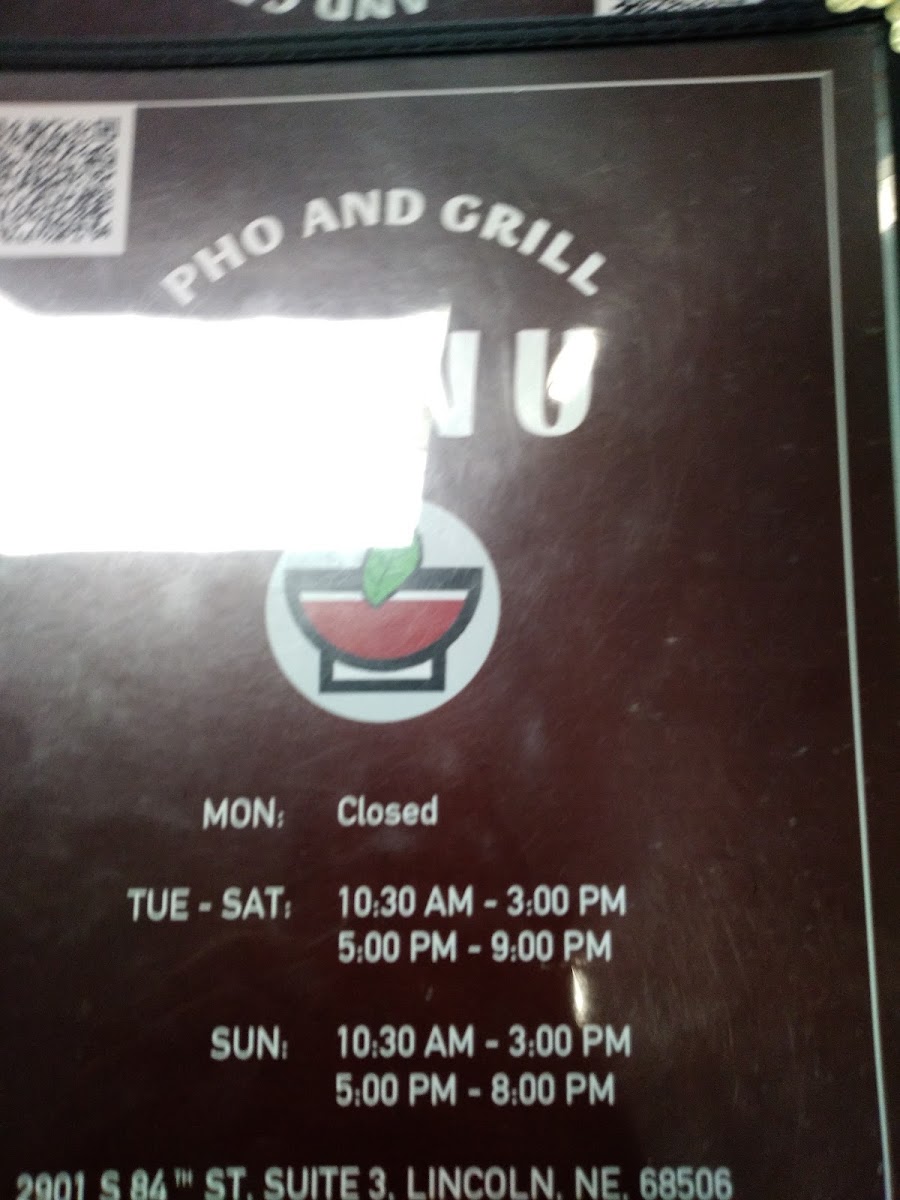Pho And Grill menu board