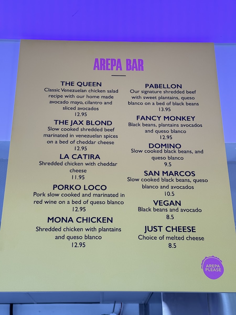Arepa Please menu board