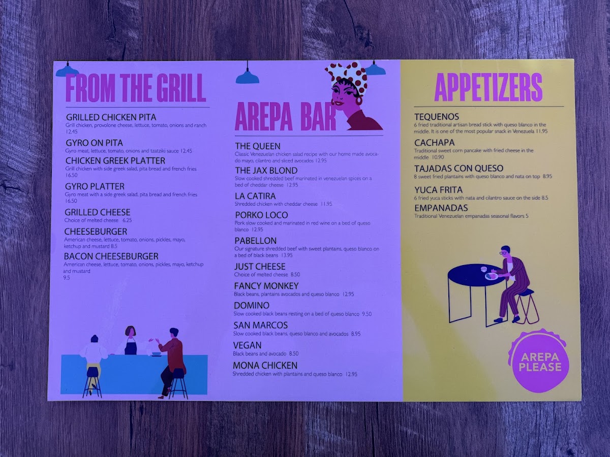 Arepa Please menu board