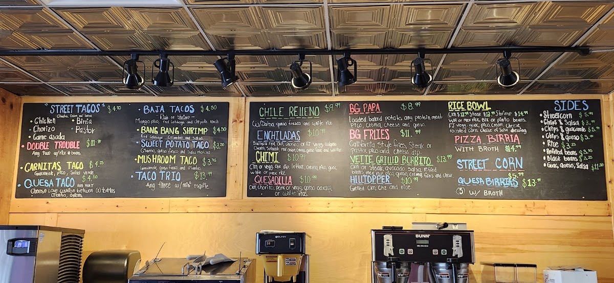 Boca Tacos & Tequila menu board