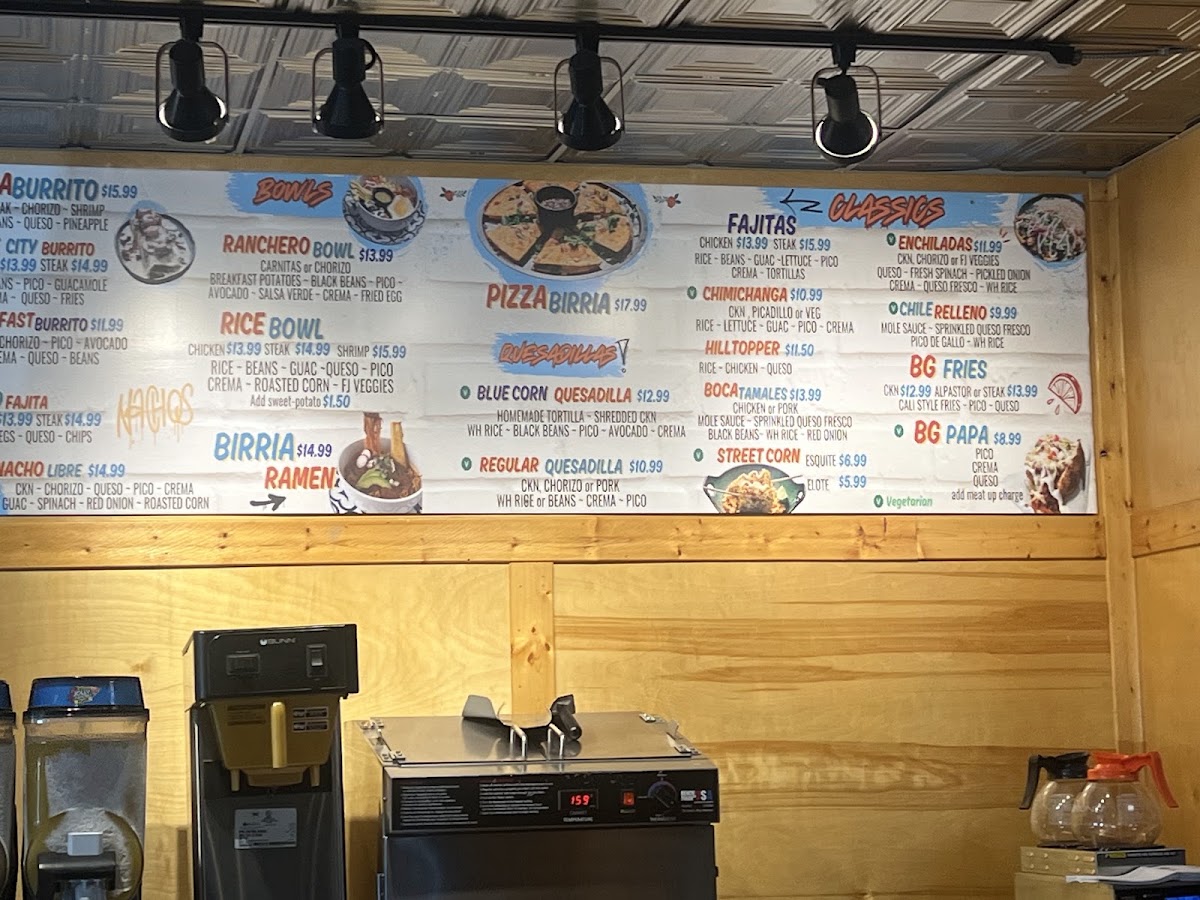 Boca Tacos & Tequila menu board