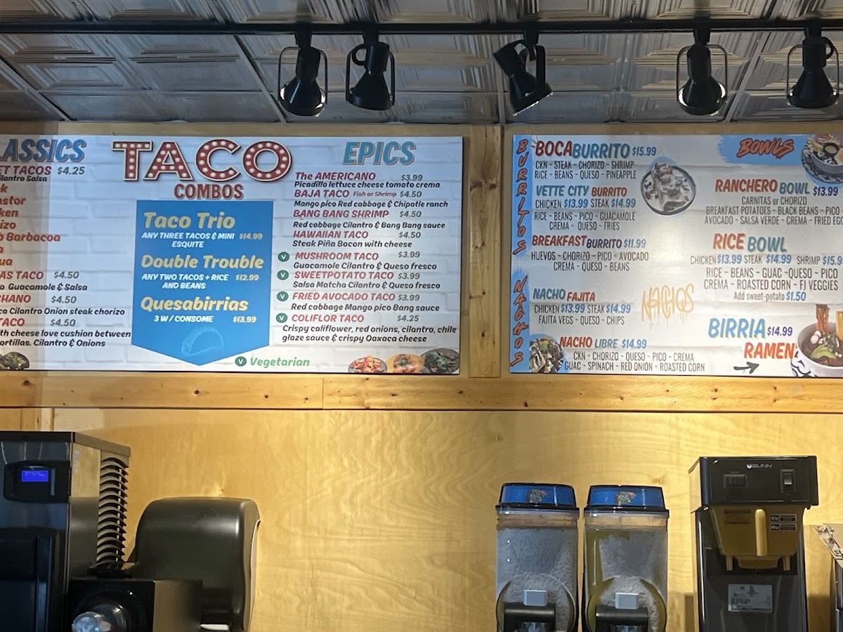 Boca Tacos & Tequila menu board