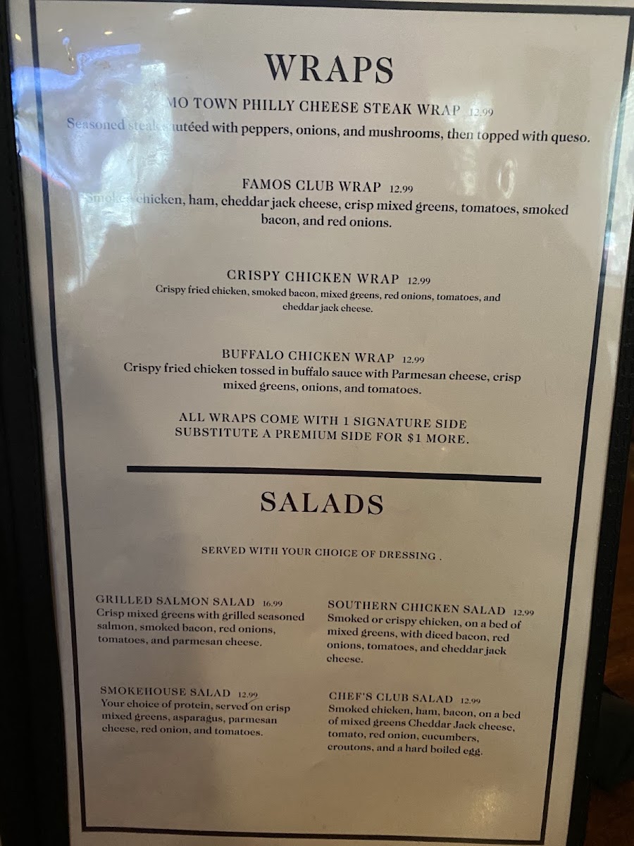 Famos Italian Smokehouse menu board
