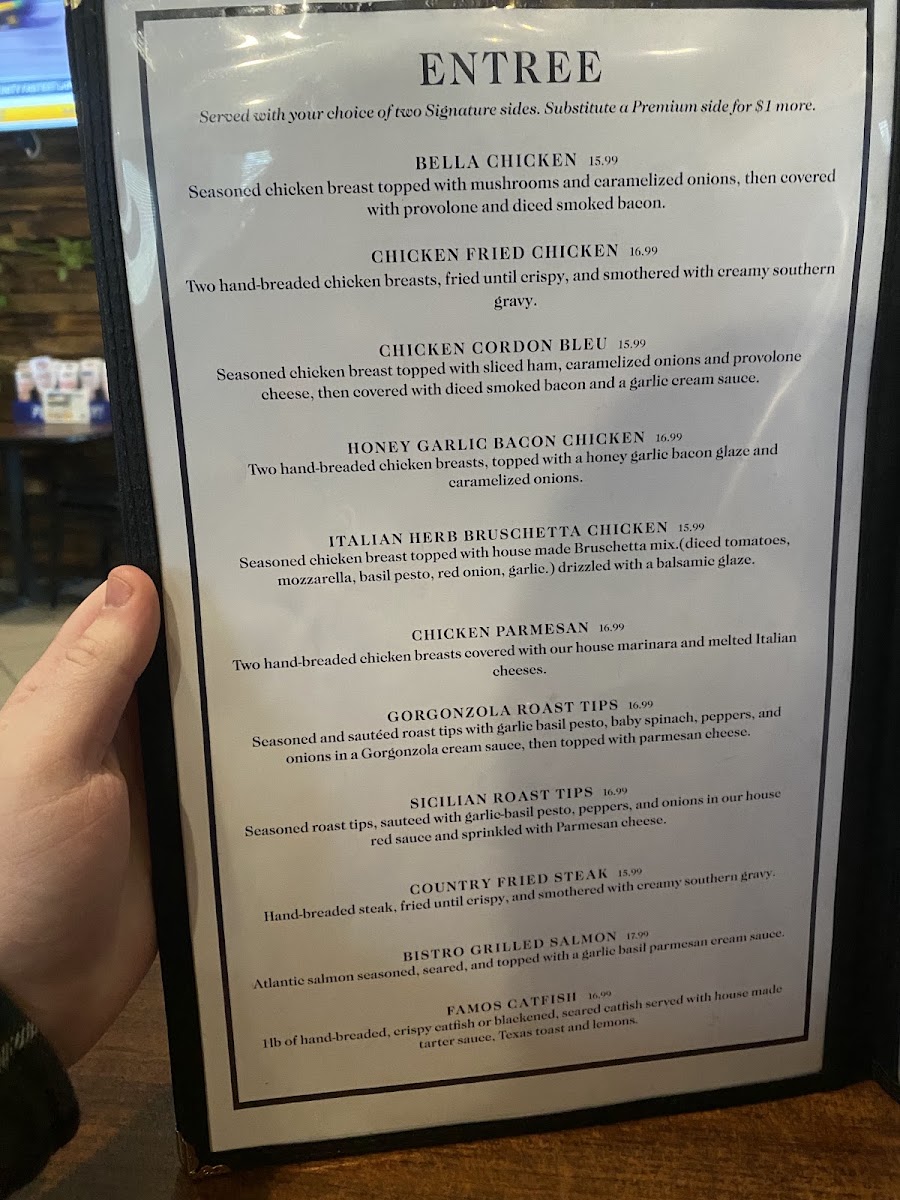 Famos Italian Smokehouse menu board