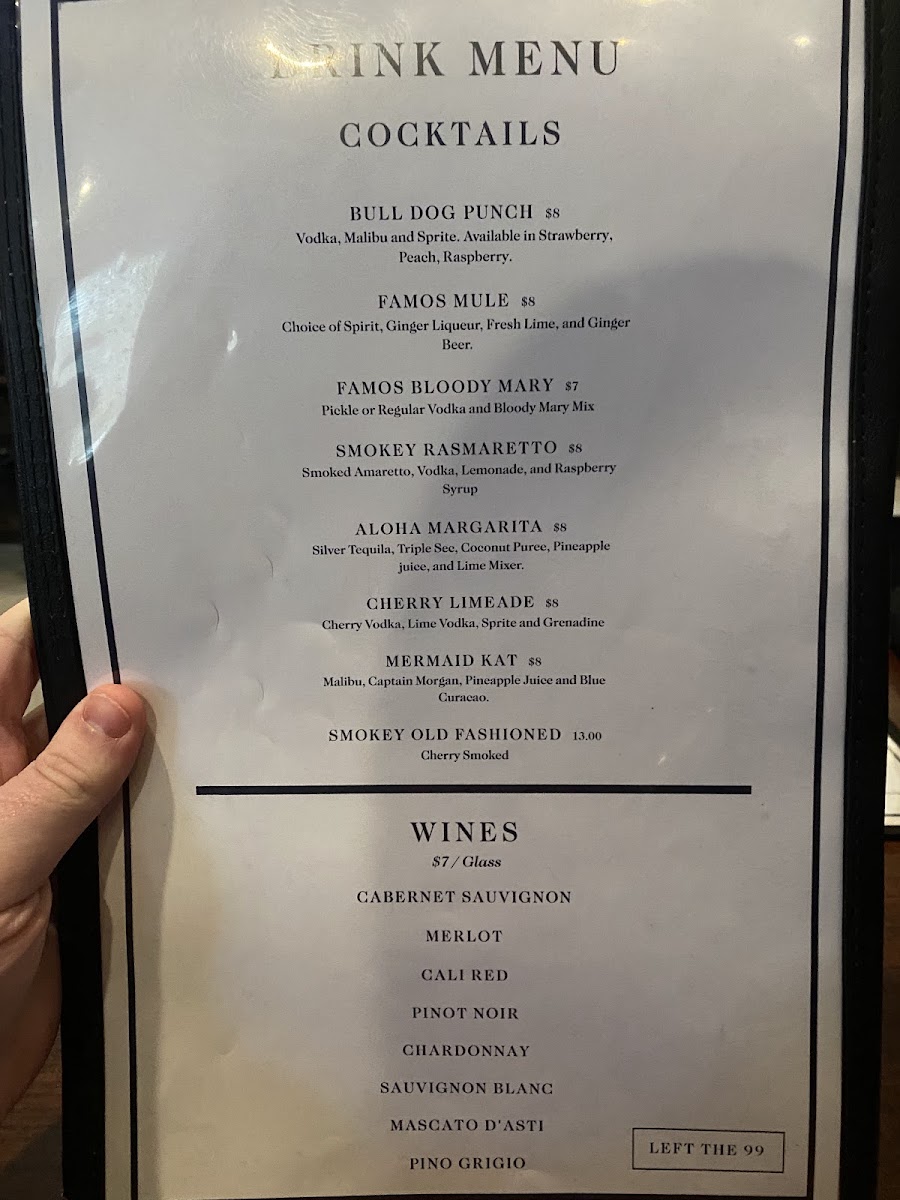 Famos Italian Smokehouse menu board