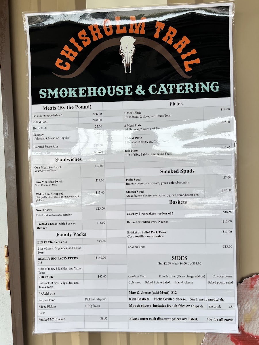 Chisholm Trail Smokehouse & Catering menu board