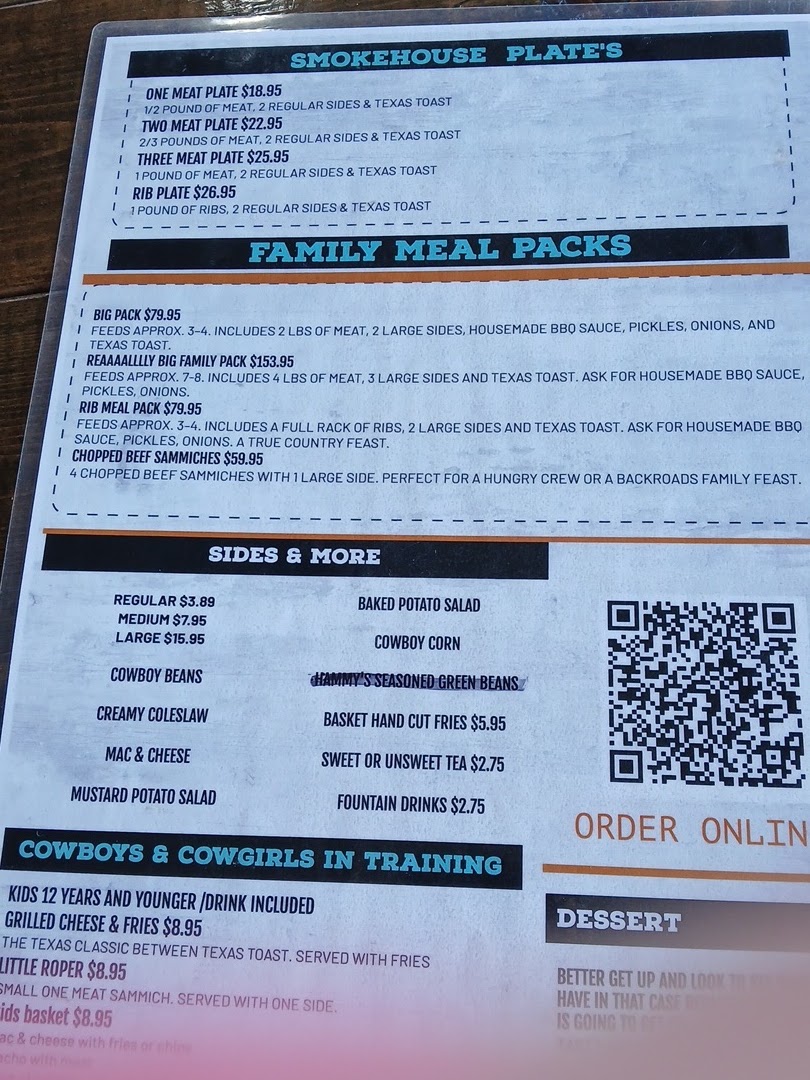 Chisholm Trail Smokehouse & Catering menu board