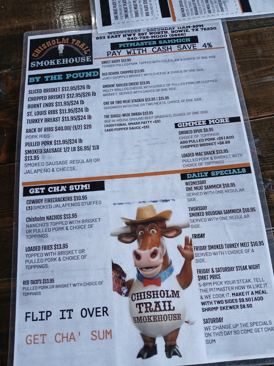 Chisholm Trail Smokehouse & Catering menu board