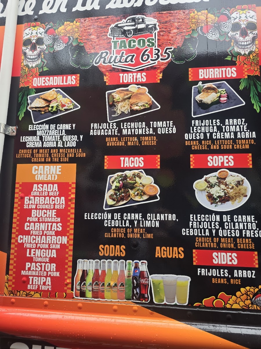 Tacos Ruta 635 menu board