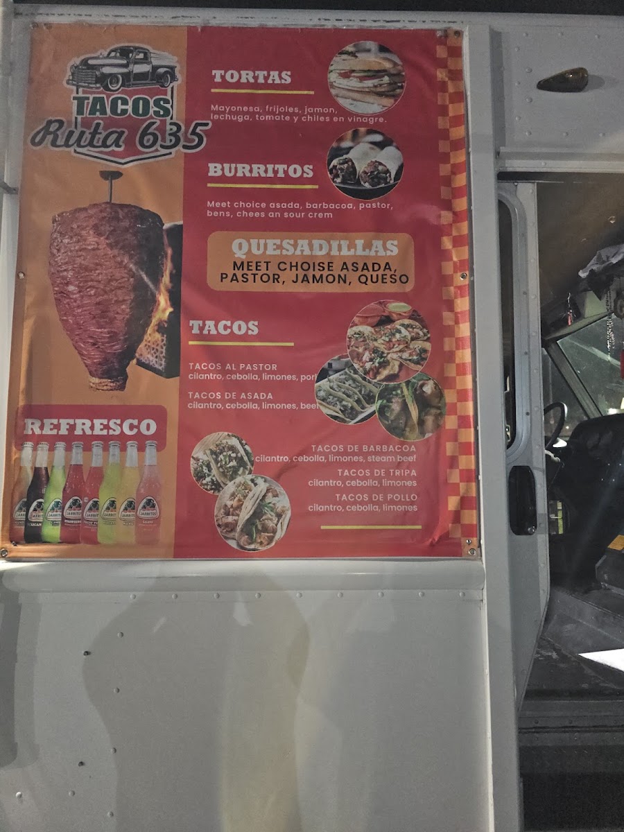 Tacos Ruta 635 menu board