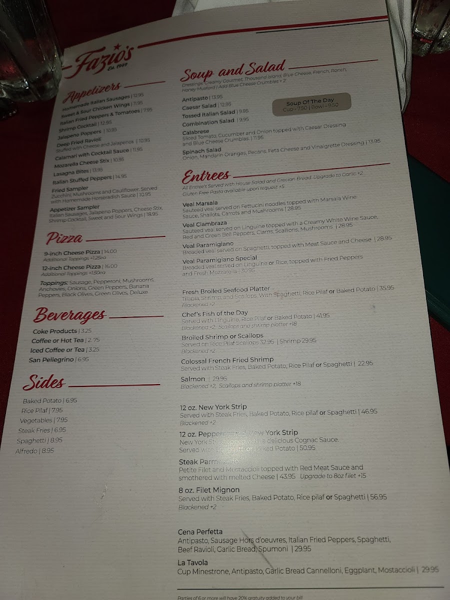 Fazio's menu board