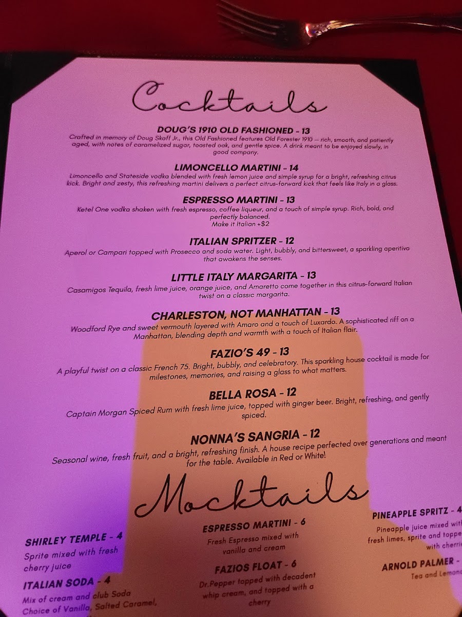 Fazio's menu board